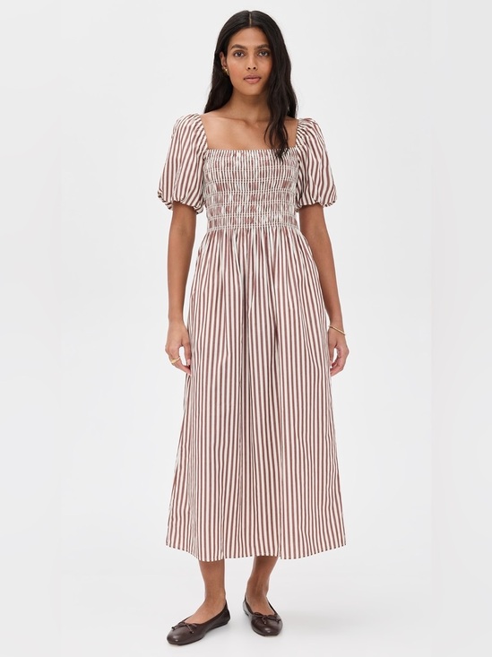 Hill House Home Dresses & Skirts - Hill House Julia Nap Dress | Rust Stripe | Cotton Midi | Smocked | Size S